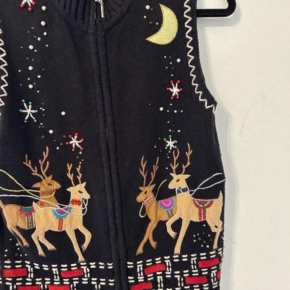 FAST SHIPPING VTG DSN Originals Studio Joy Reindeer Beaded Christmas  Vest - Picture 4 of 10